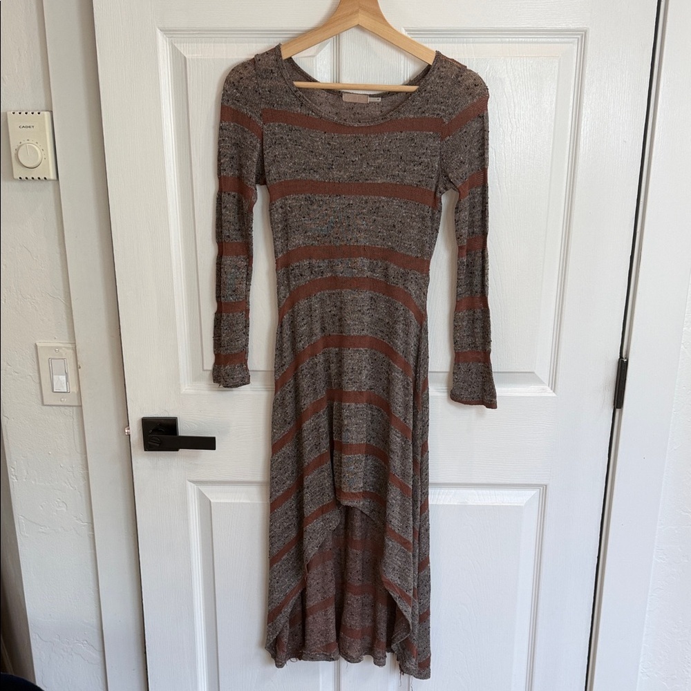 Source Unknown Brown and Gray Striped High-Low Knit Dress